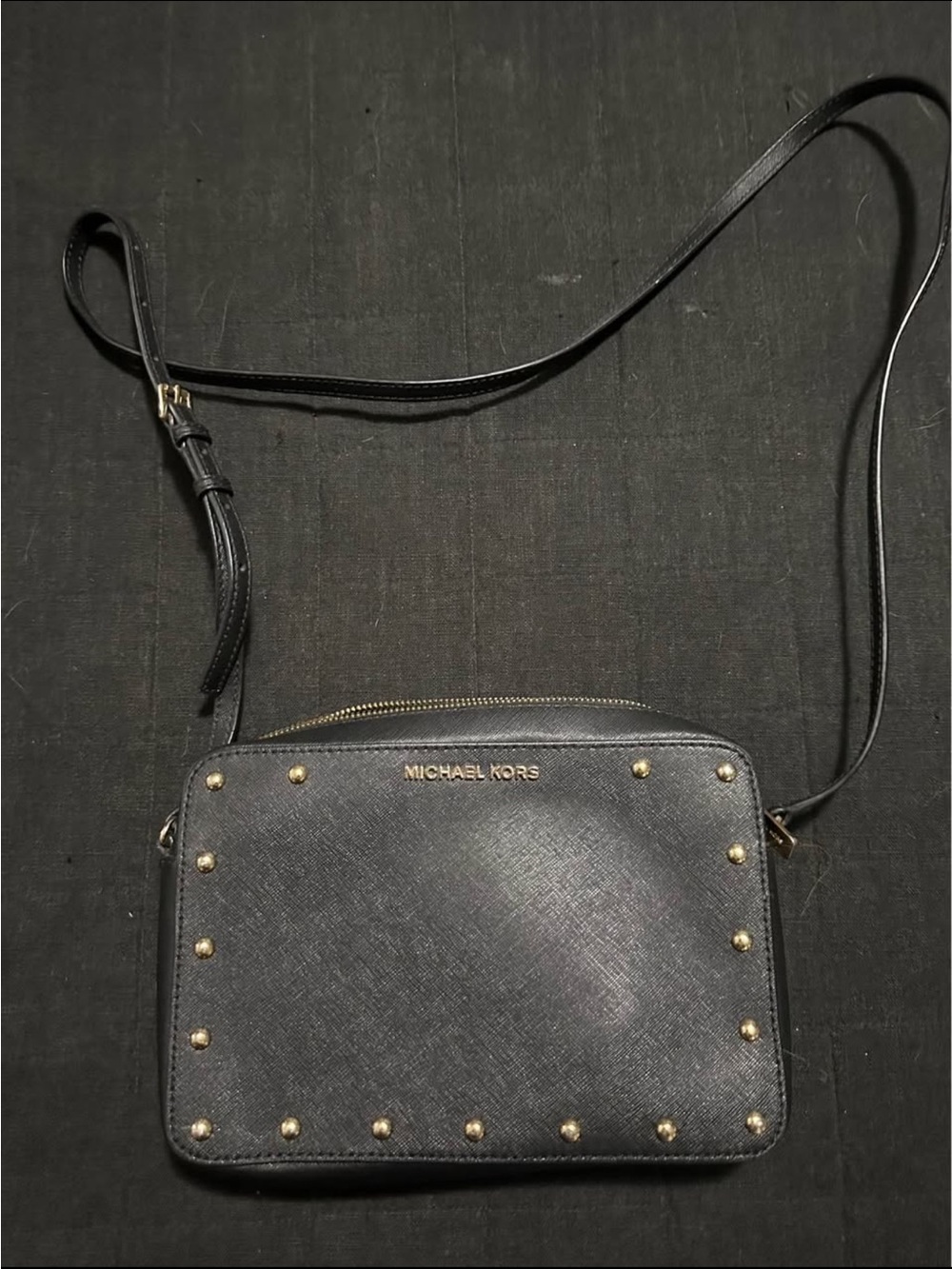 MICHAEL KORS Black Leather Studded Crossbody